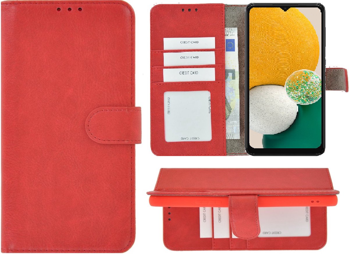 Geschikt voor Samsung Galaxy A03s Hoesje - Bookcase - Pu Leder Wallet Book Case Rood Cover