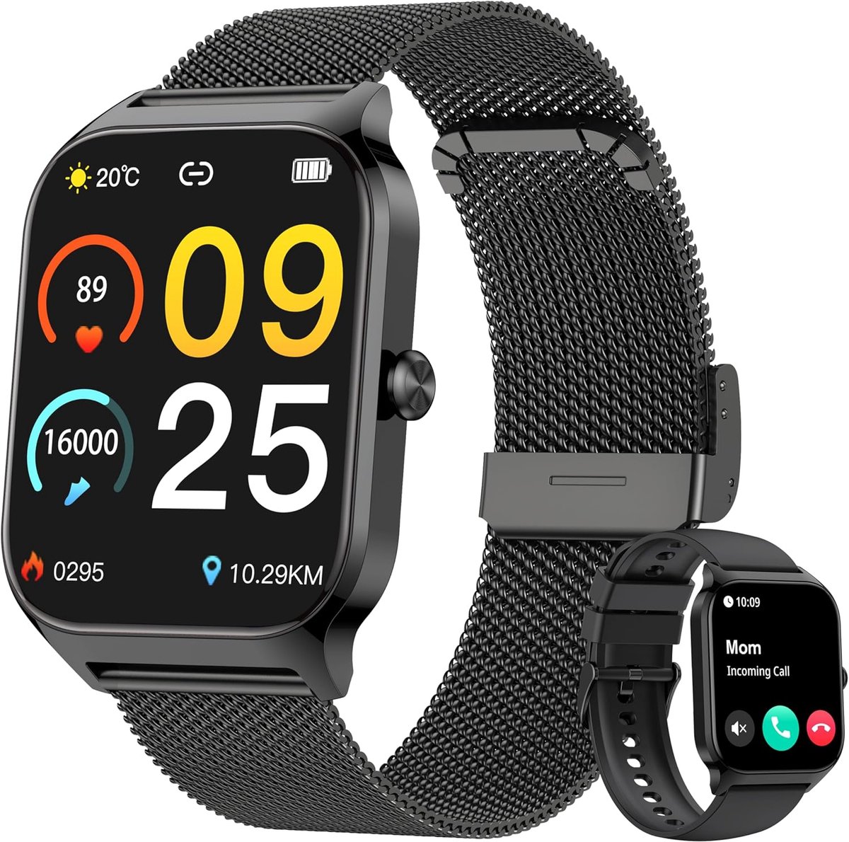 Slimme Horloge - Fitness Tracker - Gezondheid Monitoren - Bluetooth Bellen - 1.85 Inch Scherm - Zwart