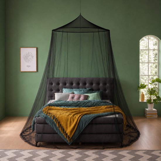 Zavelo Moustiquaire Grande avec Anneau de Tension Extra Large Zwart - XXL Double Moustiquaire - Moustiquaire 2 personnes - Moustiquaire de Voyage Ronde - Moustiquaire avec Sac de Voyage et Cordon de Suspension