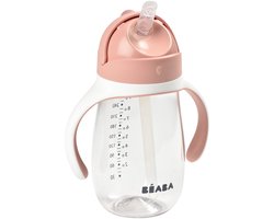 Béaba Drinkbeker - Rietjesbeker 300 ml - Lekvrij - Verwijderbare Handvatten - Vanaf 8 maanden - Roze