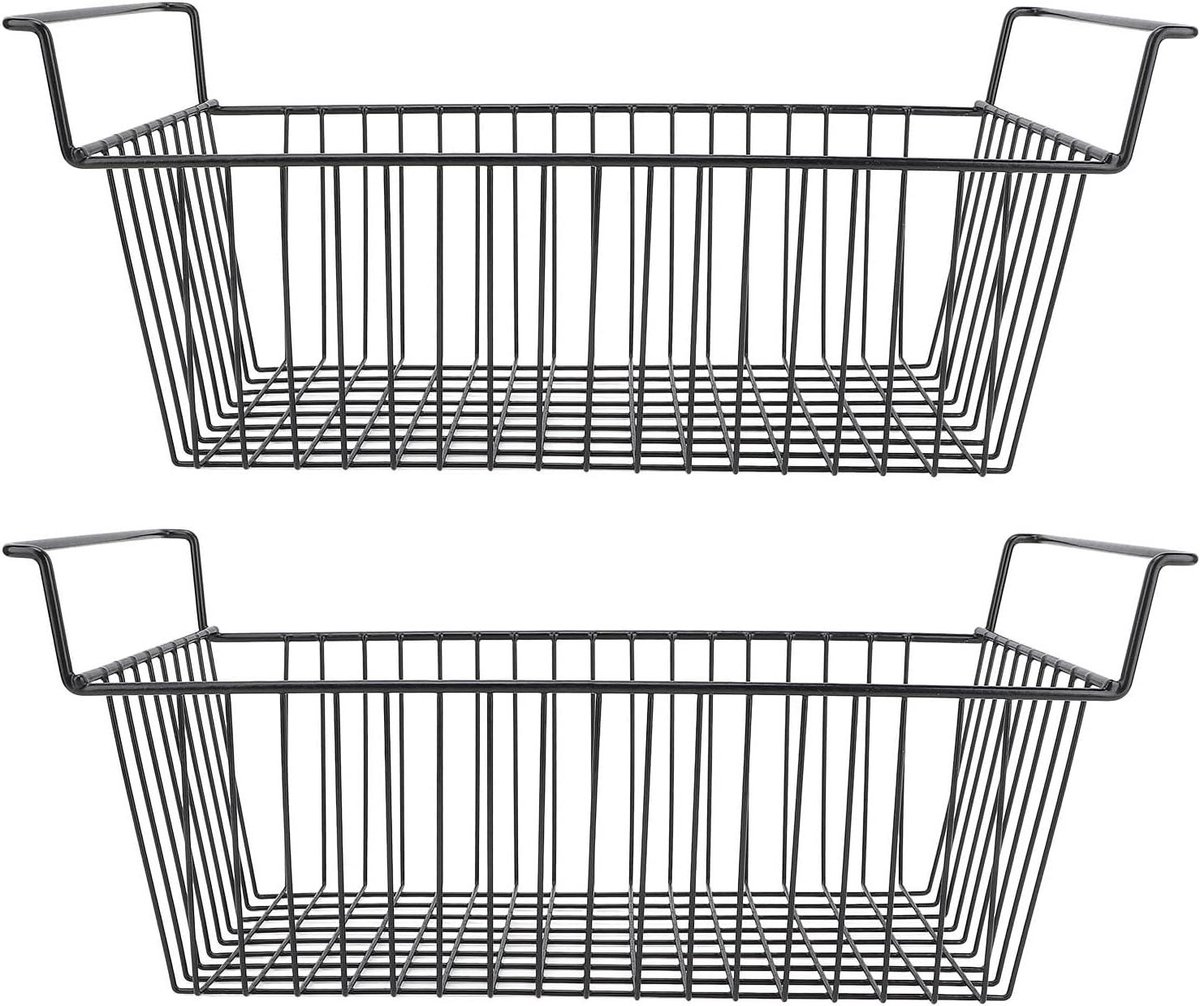 Vriezer Organizer Bakken - Opbergmanden Staaldraad - Voedsel Opslaan - PE-Coating Erosieweerstand - L63cm X B27cm X H29cm - Zwart