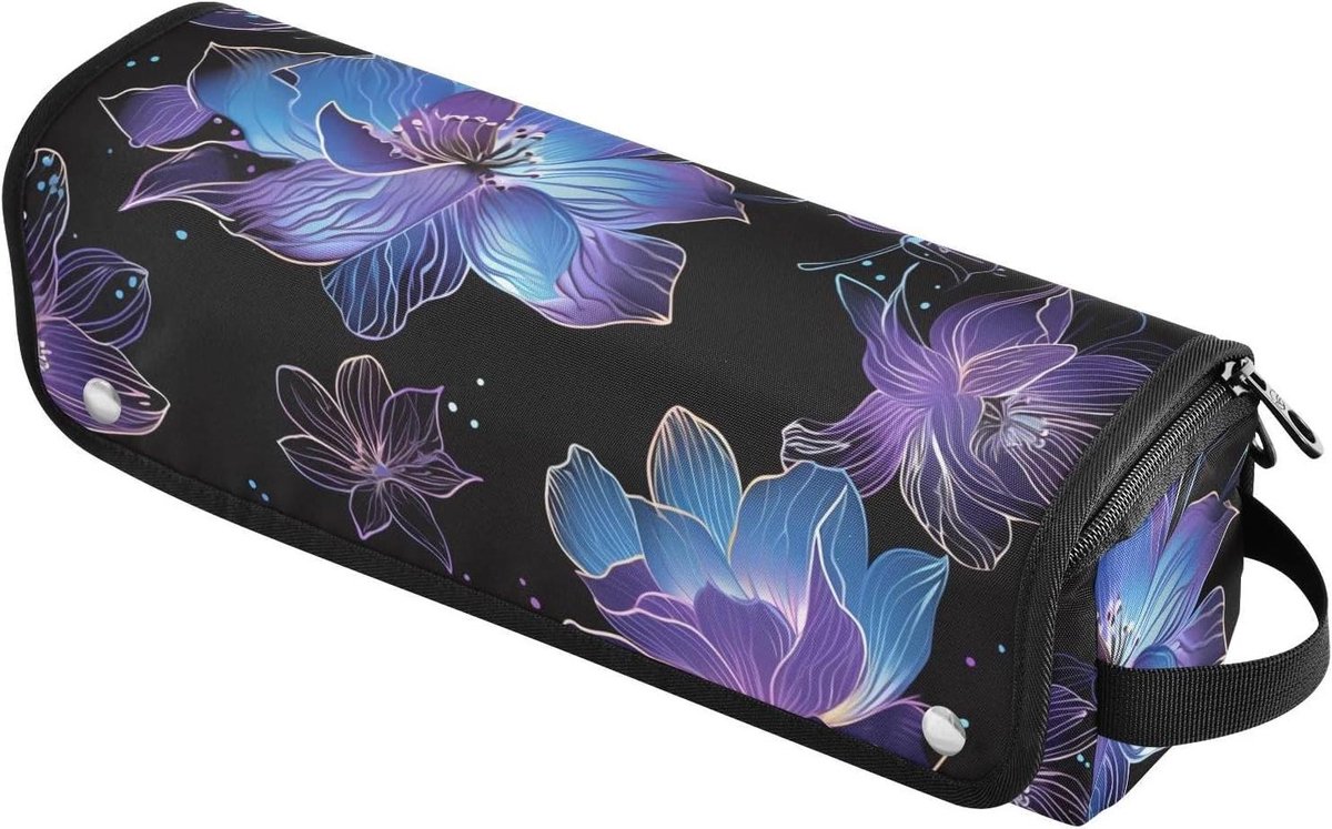 Reistas Hittebestendig - Styling Tool Tas - Haar Styling Opbergen - Inclusief Mat - 37 cm - Paarse Bloemen