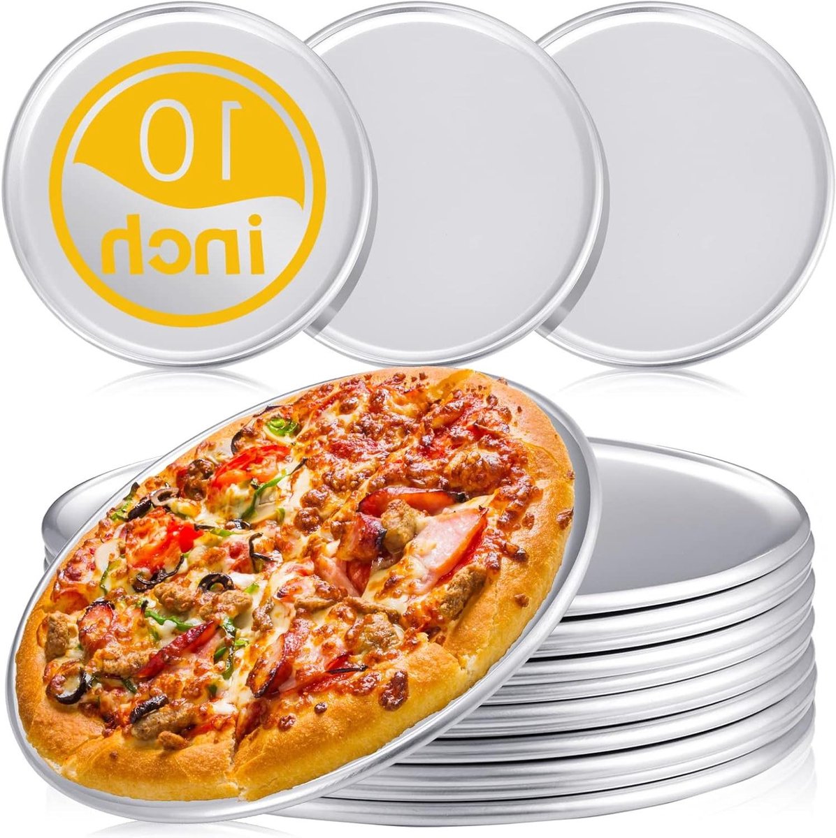 12 stuks ronde pizzaplaten van aluminium, roestvrij, voor oven, keuken, restaurant, gemakkelijk te reinigen en vaatwasmachinebestendig (25,4 cm)
