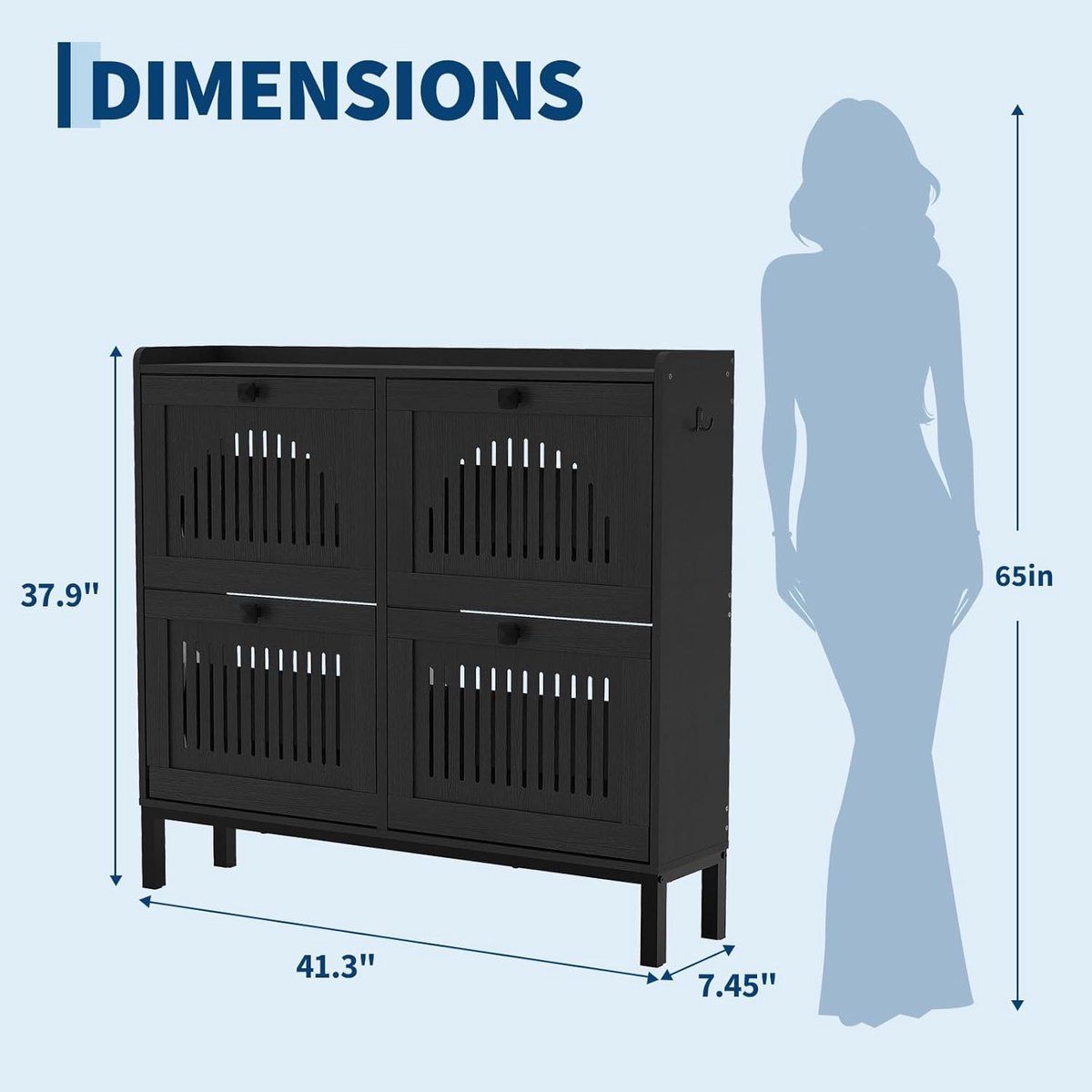 Schoenenkast met 4 Klepdeuren 105 x 24 x 96 cm – Smalle Schoenenopberger voor 24-32 Paar Schoenen, Verstelbare Legplanken, Ruimtebesparende Hal Kast, Vrijstaand Schoenenrek voor Gang, Entree en Woonkamer – Mobili Bella