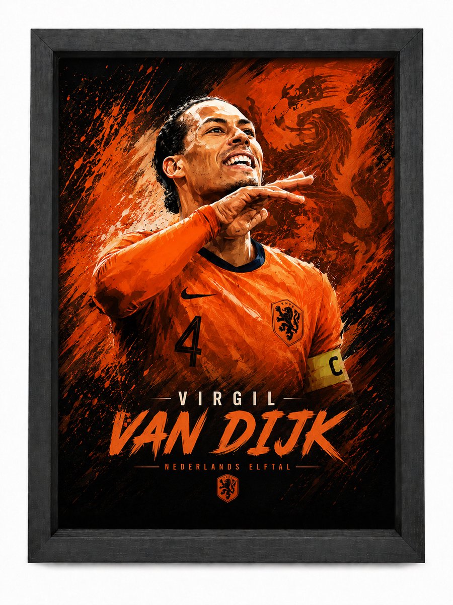 Virgil van Dijk Nederlands Elftal Poster met Goal Celebration | Inclusief Zwarte A4 Lijst