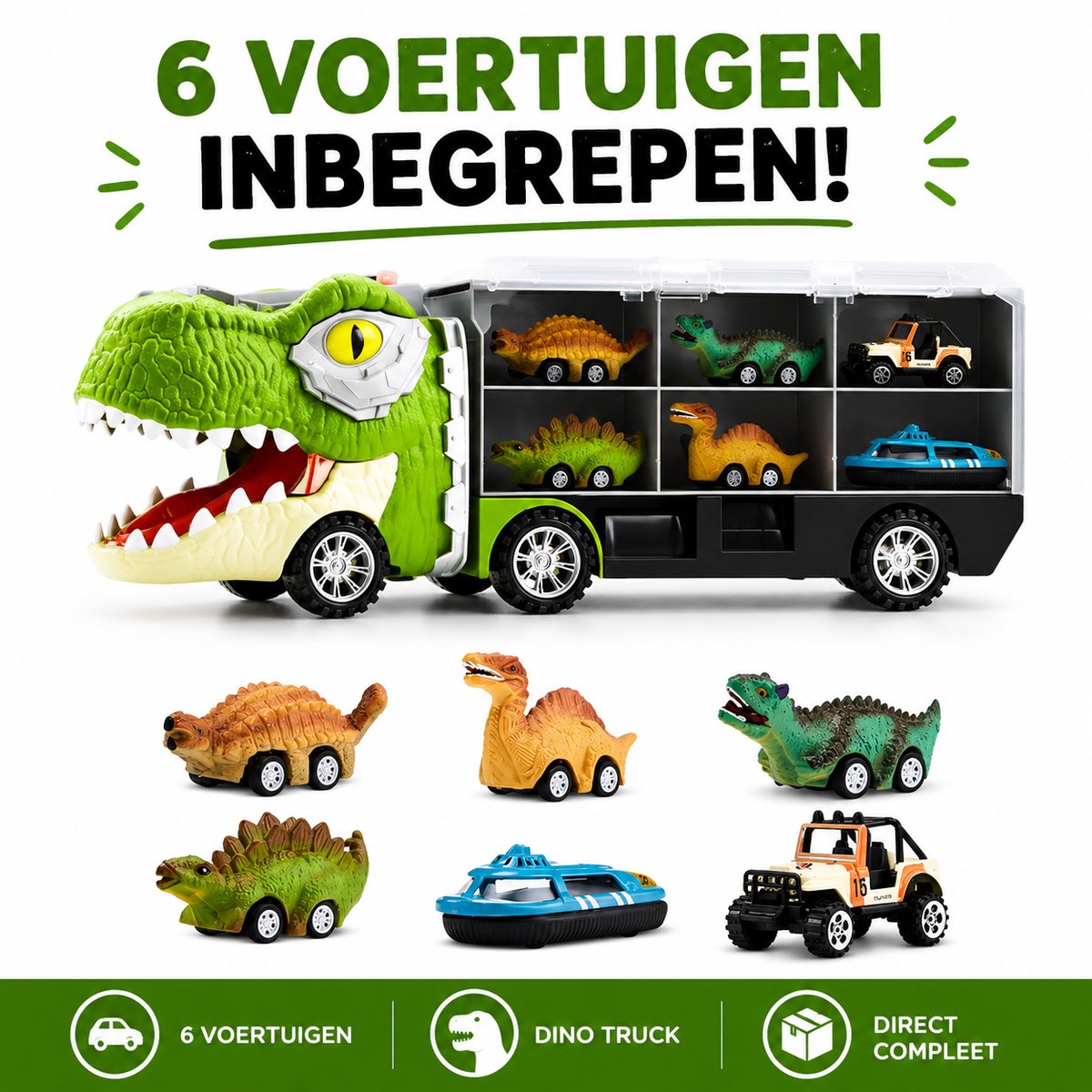 Dinosaurus Speelgoed Truck - Met 6 Extra Speelgoedauto's - Dino - Auto Speelgoed - Jongens Speelgoed - Meisjes Speelgoed - Speelgoed 3 Jaar - Speelgoed 4 Jaar - Speelgoed 5 Jaar - Kinderspeelgoed - Dinosaurus - Speelgoed Autos Jongens — afbeelding 4
