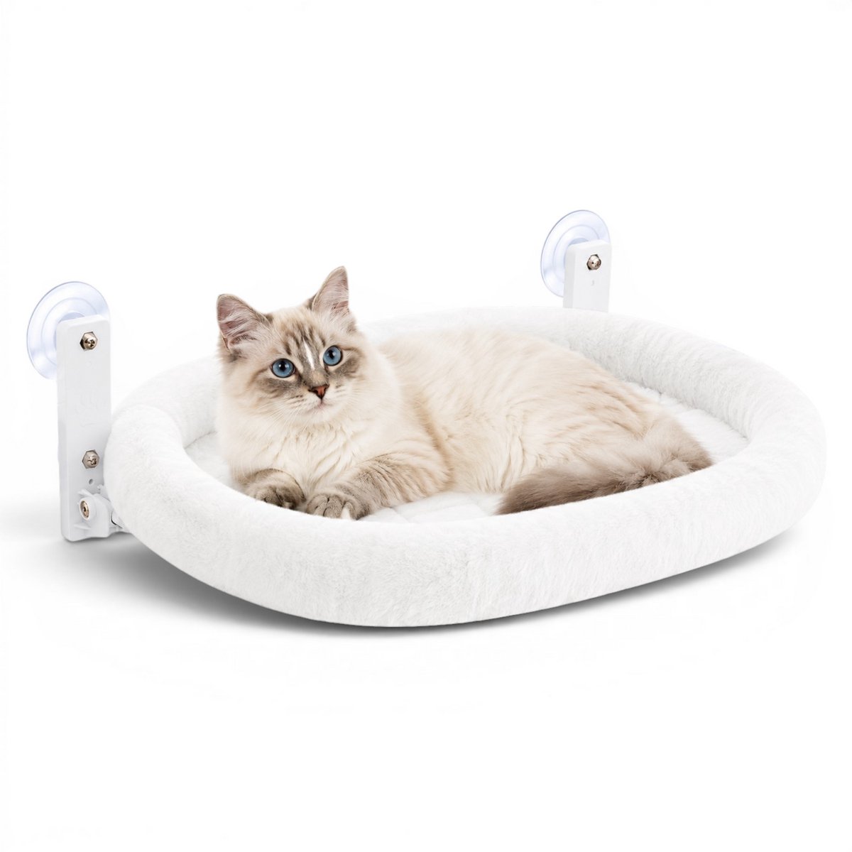 Dutchers® Kattenmand voor het raam - * - Verbeterde Versie - 30x52cm - Opvouwbaar - Kattenbed - Makkelijk Ophangen - Stevig & Sterk - Ophangen doormiddel van zuignappen - Hangmat voor huisdier - Hangmat - Ligbed voor poes & kat - Wit