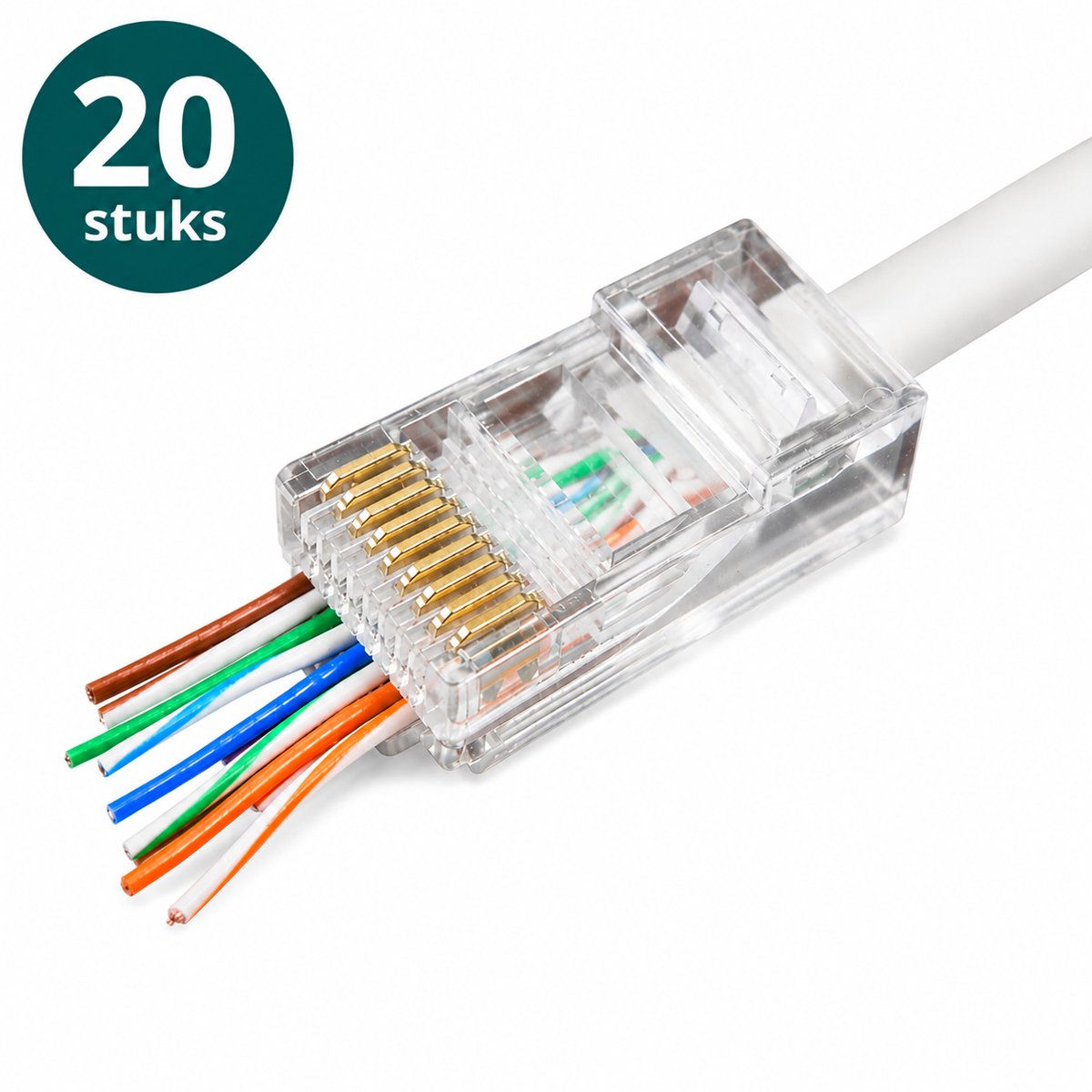 CLUTCHR - RJ45 CAT6 Connectoren Doorsteek – 20 Stuks – UTP Netwerkstekkers – Voor CAT5e/CAT6 Kabel – Solid & Flexibel – Pass Through