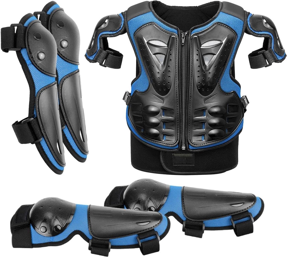 Kinder Crossuitrusting - Beschermende Kleding - Sportieve Activiteiten - Ergonomisch Ontwerp - 5-Delige Set - Blauw Zwart