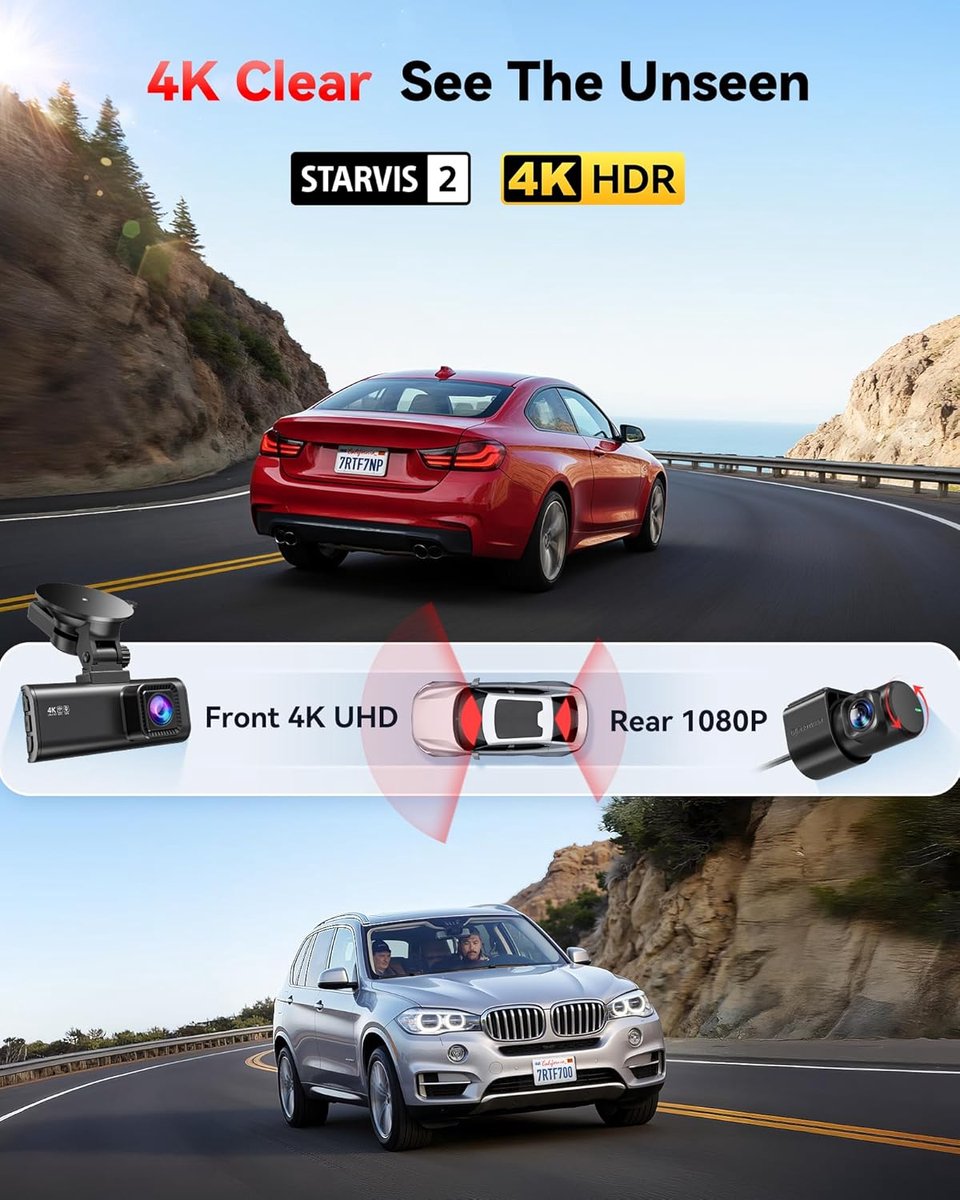 Dashcam auto 4K + 1080P voor en achter - WiFi GPS met nachtzicht, parkeermodus en 170° lens – foto 2