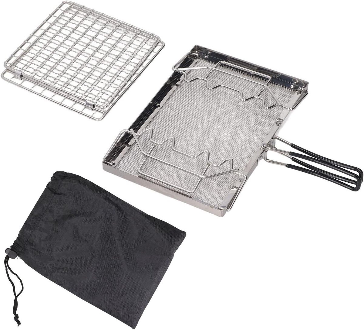 Camping Broodrooster - Draagbare Grill - Buiten Koken - Roestvrij Staal - 25.5 x 15 cm - Zilver