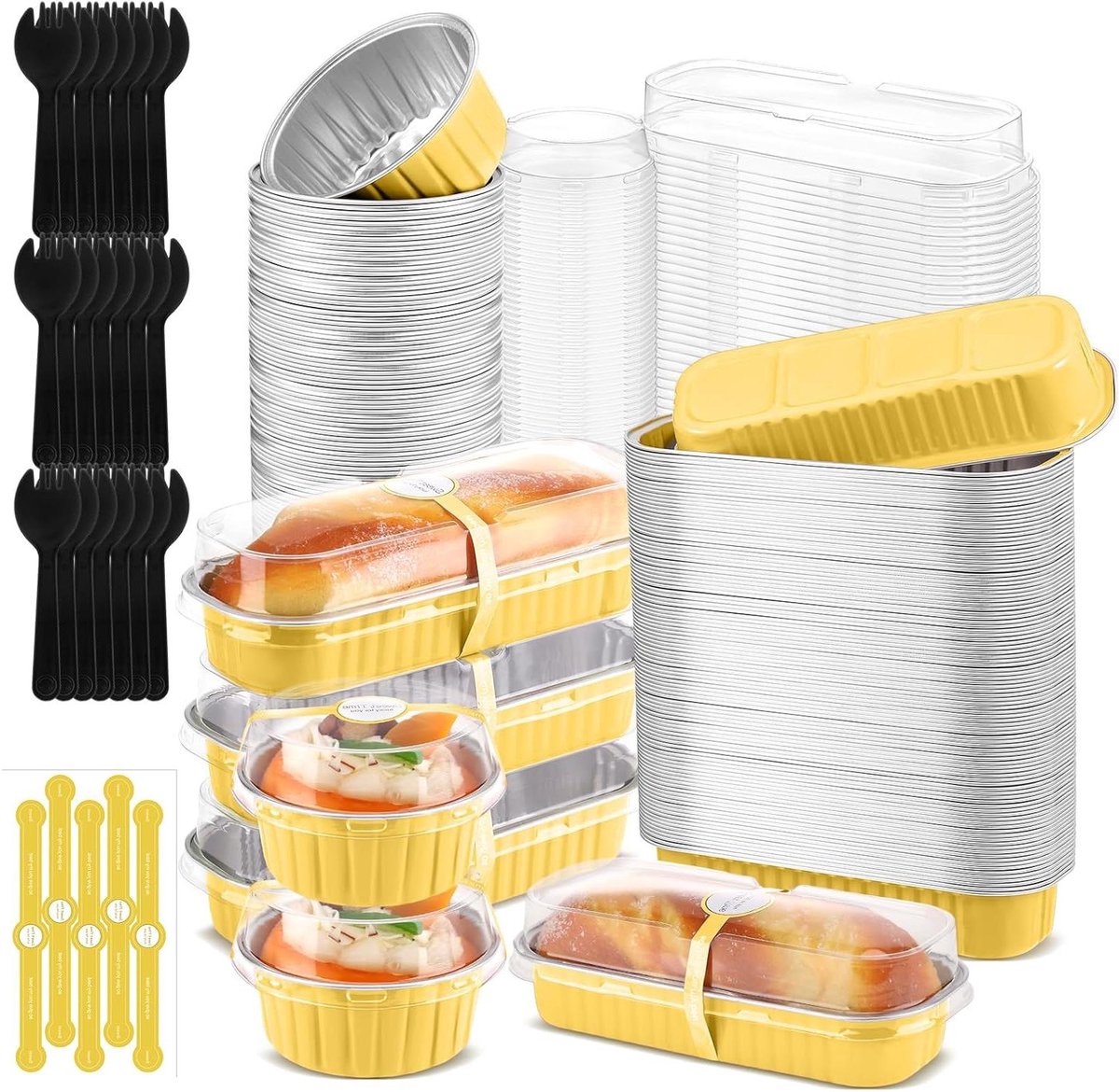 Mini Bakvormen - Kleine Taartvormpjes - Gebak Maken - Inclusief Deksel Lepel - 200 Stuks - Goud