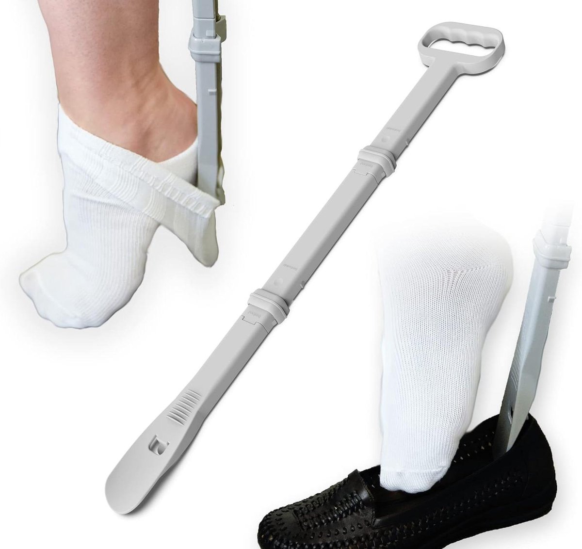 Schoenlepel Sokkenhulp - Aantrekker Uittrekker - Zelfstandig Aankleden - Verstelbaar Handvat - Tot 86 cm - Zwart