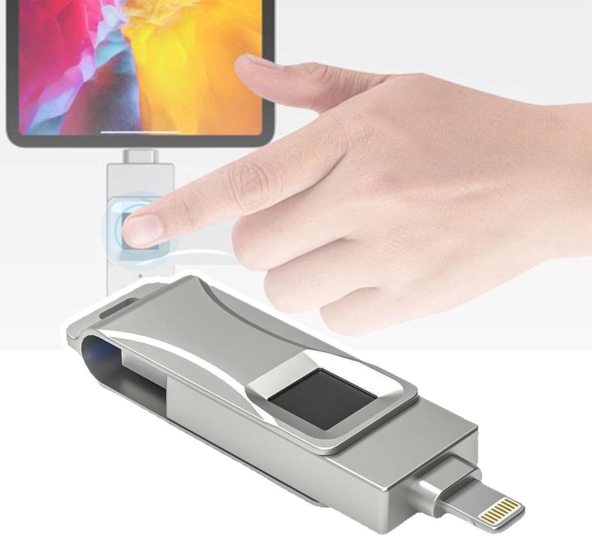 USB-stick - Geheugenstick Dataopslag - Veilige Documenten Opslag - Vingerafdruk Ontgrendeling - 512GB - Grijs