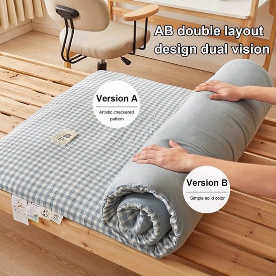 Oprolbare Matras - Vloerligstoel Gasten - Comfortabel Slapen - Ademende Stof - 150 x 200 cm - Groen Rooster — afbeelding 3