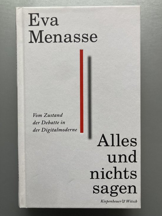 Boek met de titel "Alles und nichts sagen" van Eva Menasse, witte kaft met zwarte tekst.