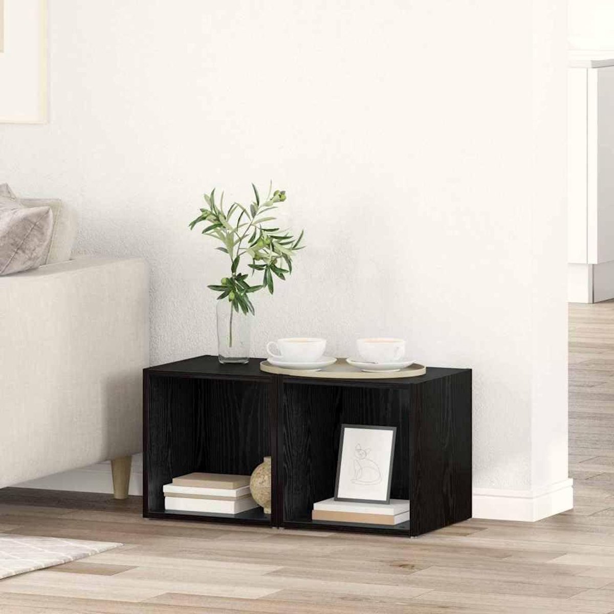 Tv-kast set - Tv meubel - Woonkamer opruimen - Wandmontage ontwerp - 37 x 35 x 37.5 cm - Zwart eiken