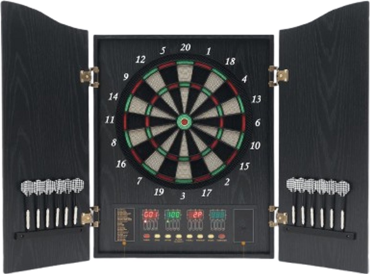 Cellista Elektronisch Dartbord met Kast - LED Dartbord met Spraakbegeleiding - Soft Tip Dartbord voor 16 Spelers - 27 Spellen - 102 x 62 cm