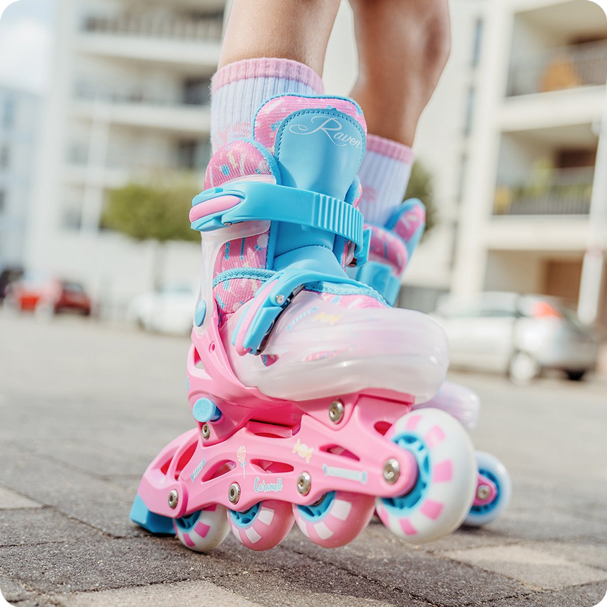 Raven Caramell 3-in-1 skates/rolschaatsen LED-wiel Roze
