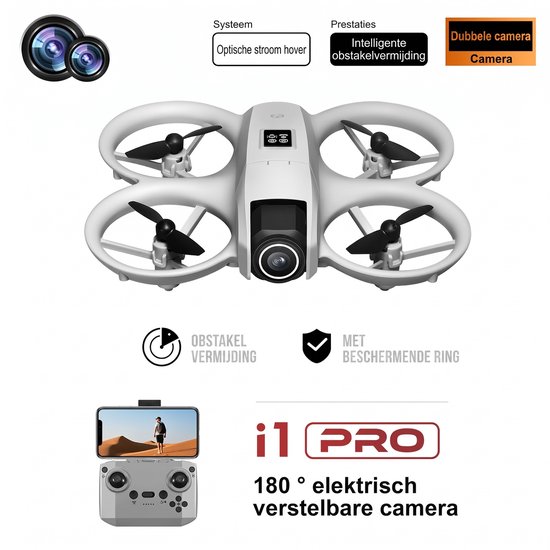 Witte I1 PRO drone met 4K dubbele camera, obstakelvermijding en afstandsbediening.