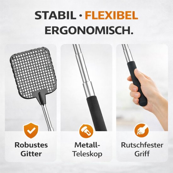 Set van 2 XXL insectenmepper 75 cm vliegenmepper uitschuifbare telescopische vliegenvanger insectenvanger Vliegenbescherming tegen insecten, vliegen, muggen, wespen — afbeelding 4