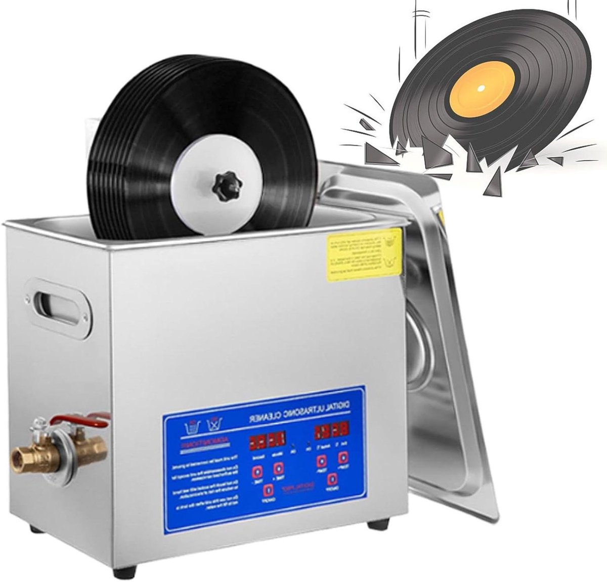 Ultrasoon Platenreiniger - Vinyl Reiniger - Platen Schoonmaken - 40 kHz Diepe Reiniging - 65 Liter Tank - Zilver