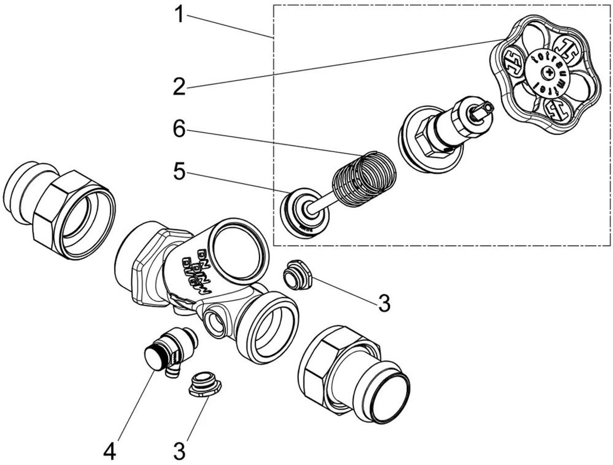 Schlösser Armaturen JS KFR-ventiel, met persaansluiting (buitendraad) MULTI, met ontluchting, met niet-stijgende spindel, DN40, persdiameter 42mm, DVGW gekeurd, 0016874200001