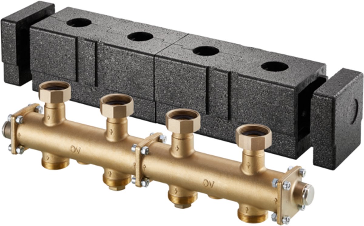 OVENTROP Moduleverdeler voor Regumat DN 25 met warmte-isolatie, voor 3 verwarmingscircuits, messing, 1351472