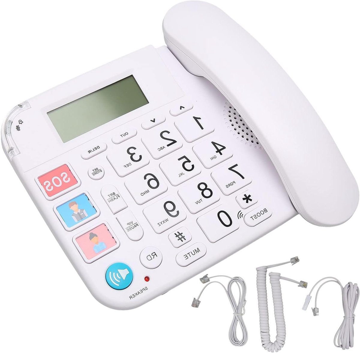 Vaste Telefoon - Huistelefoon Senioren - Eenvoudig Bellen - Grote Toetsen LCD - 21 x 20 x 7 cm - Wit