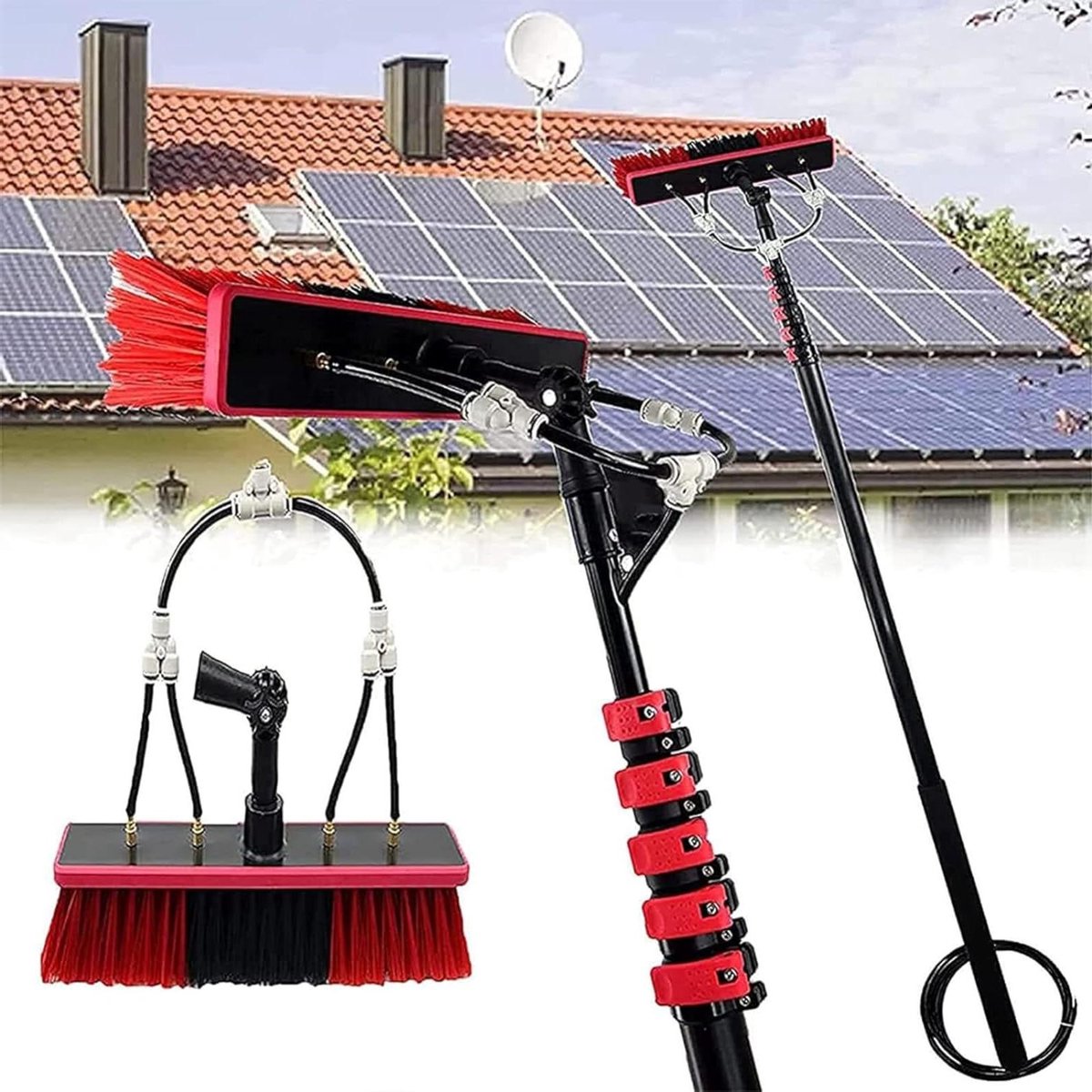 Ruitenreiniger, met doucheslang, telescopische borstel van 3,6 tot 10,8 m, voor het reinigen van zonnepanelen, voor schonere buitenramen (3