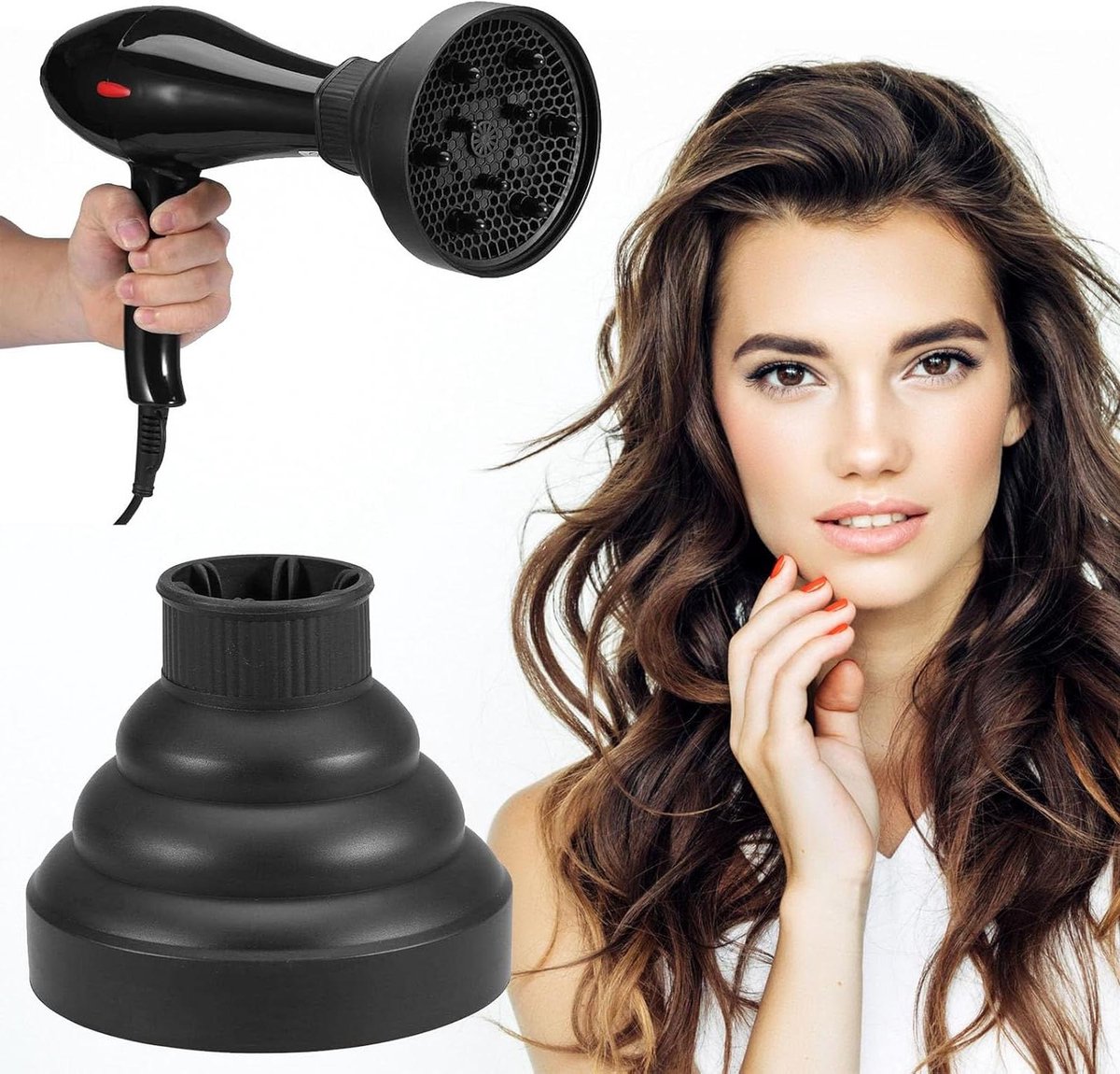 Haardroger Diffuser - Krul Opzetstuk - Haar Modelleren - Opvouwbaar Ontwerp - Universeel - Zwart
