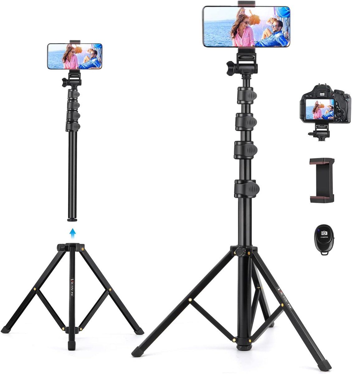 Opvouwbaar Telefoonstatief - Selfiestick Tripod - Video Opnames Maken - Lange Uitschuifbare Arm - 173 cm - Zwart
