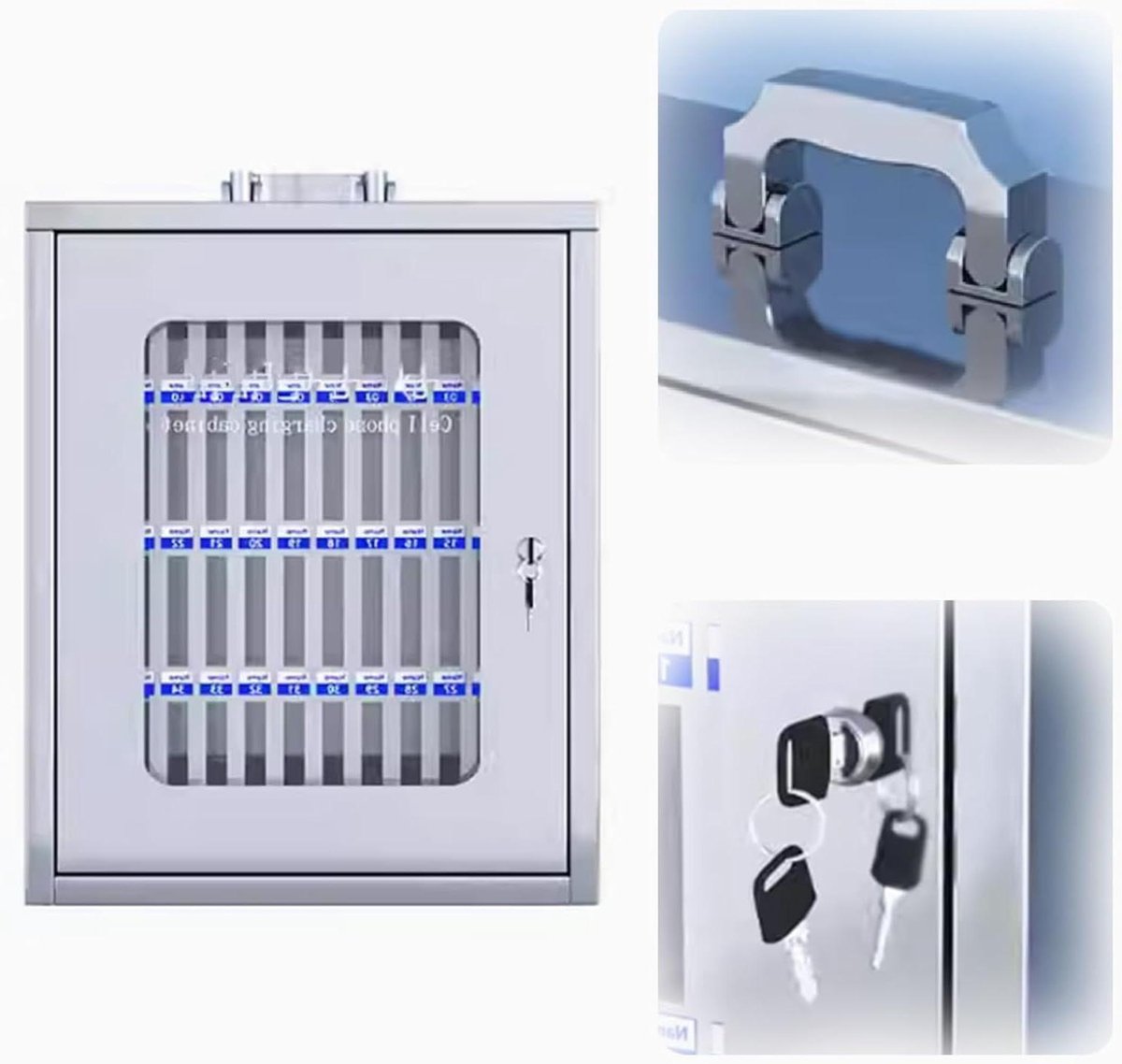 Telefoon Opslag Kluis - Stalen Lockbox - Veilige Opslag - Wandmontage Optie - Meerdere Vakken - Zilver