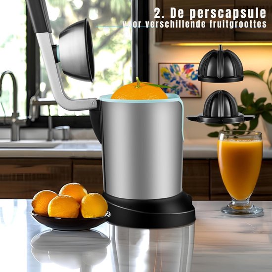 AHD® Citruspers electrisch - Citruspers - Sinaasappelpers - Zilver - ‎16cm x 22cm x 28cm van Ahd — afbeelding 2