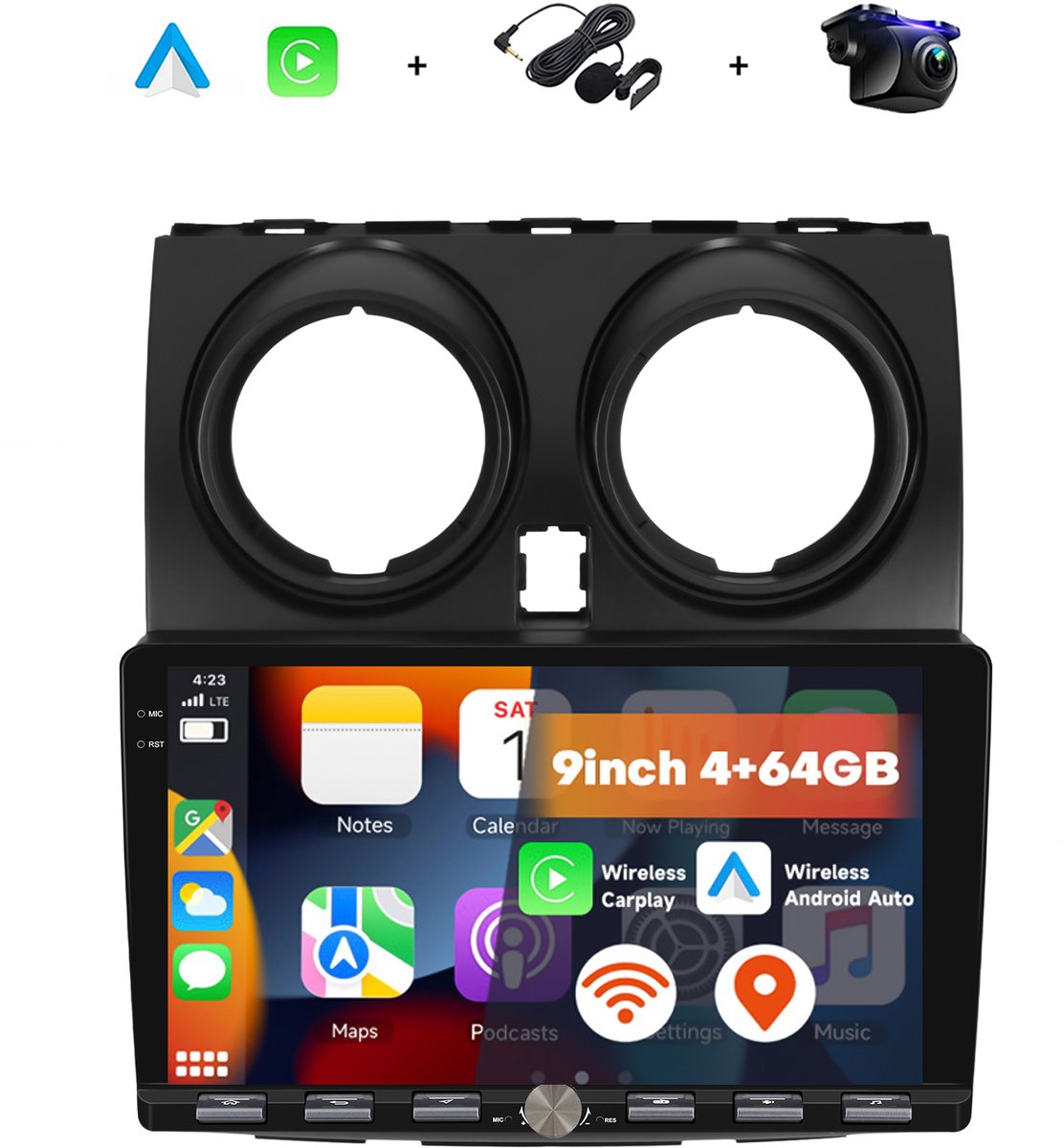 Boscer Autoradio - Geschikt voor Nissan Qashqai 2006-2016 - 4+64GB Android 15 - 9 Inch IPS Touchscreen (1280x720) - Draadloze Apple CarPlay & Android Auto - Vernieuwd Bedieningspaneel - GPS, WiFi & Bluetooth - Achteruitrijcamera & Microfoon