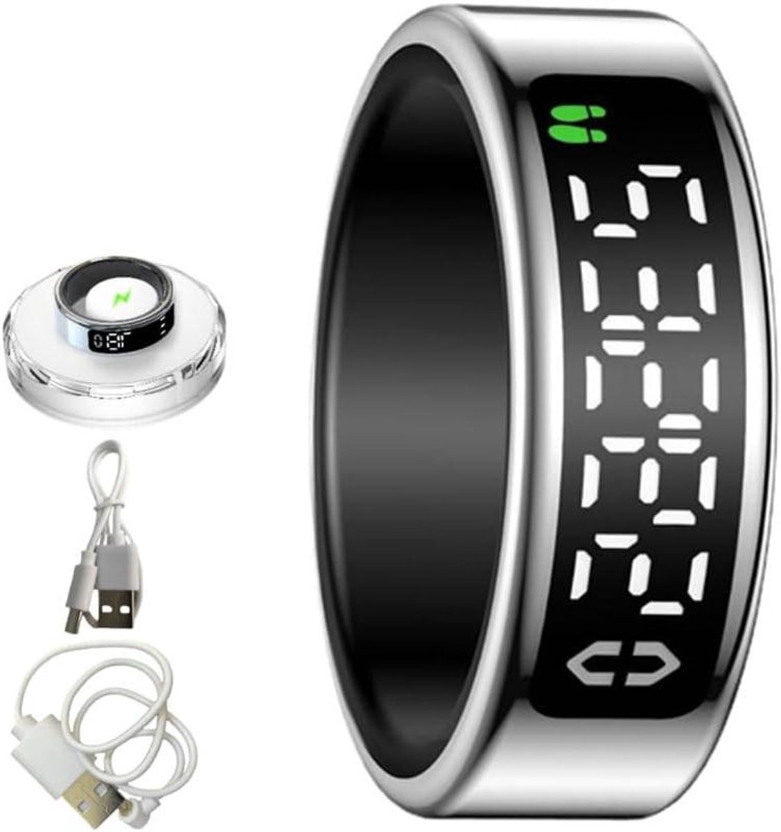 Slimme Gezondheidsring - Activiteitentracker - Gezondheid Monitoren - Touchscreen Display - IP68 Waterbestendig - Zilver