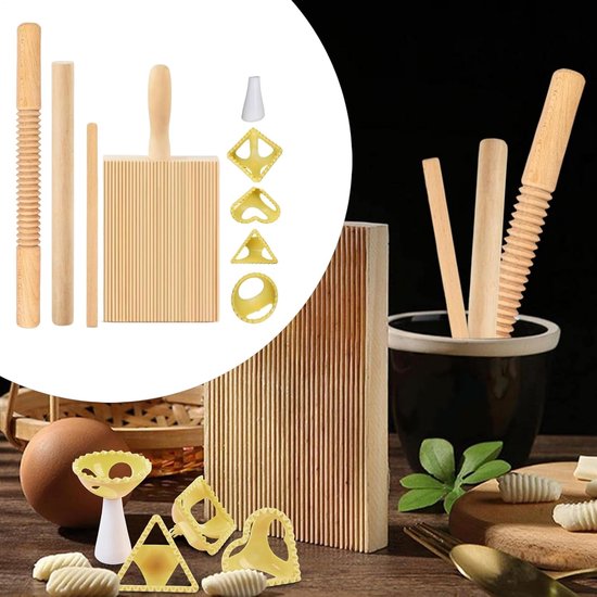 Pastamaker Set - Deegroller Keuken - Zelf Pasta Maken - Complete Houten Set - 8 Delig - Natuurlijk Hout — afbeelding 5
