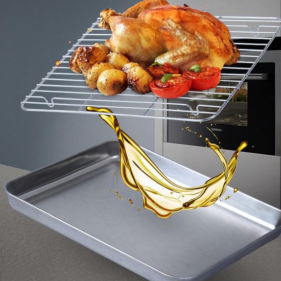 Dikke RVS Bakplaat met Rooster, RVS Grillpan voor Brood, Gebak, Braden en Uitlekken van Ingrediënten of Keukengerei (met rek) — afbeelding 2