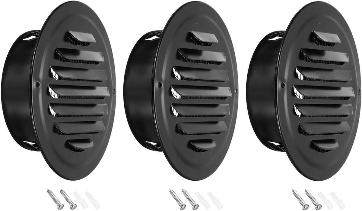 Ventilatie Roosters - Wandafvoer - Luchtstroom Reguleren - Roestvrij Staal - 4 Inch - Zwart