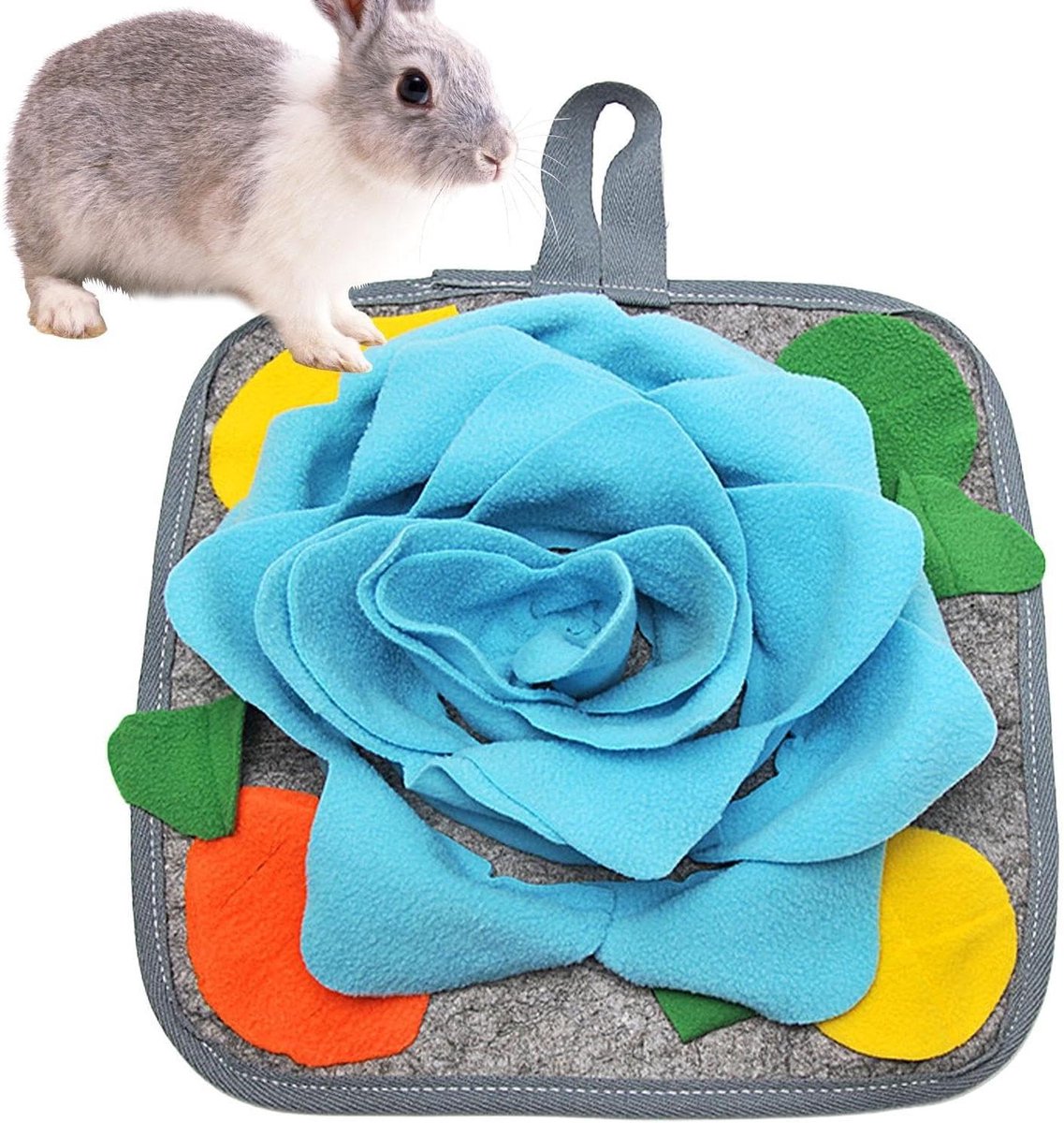 Snuffelmat Konijn – Voer Puzzel – Langzaam Eten – Antislip Onderkant – 30 x 30 cm – Blauw Groen