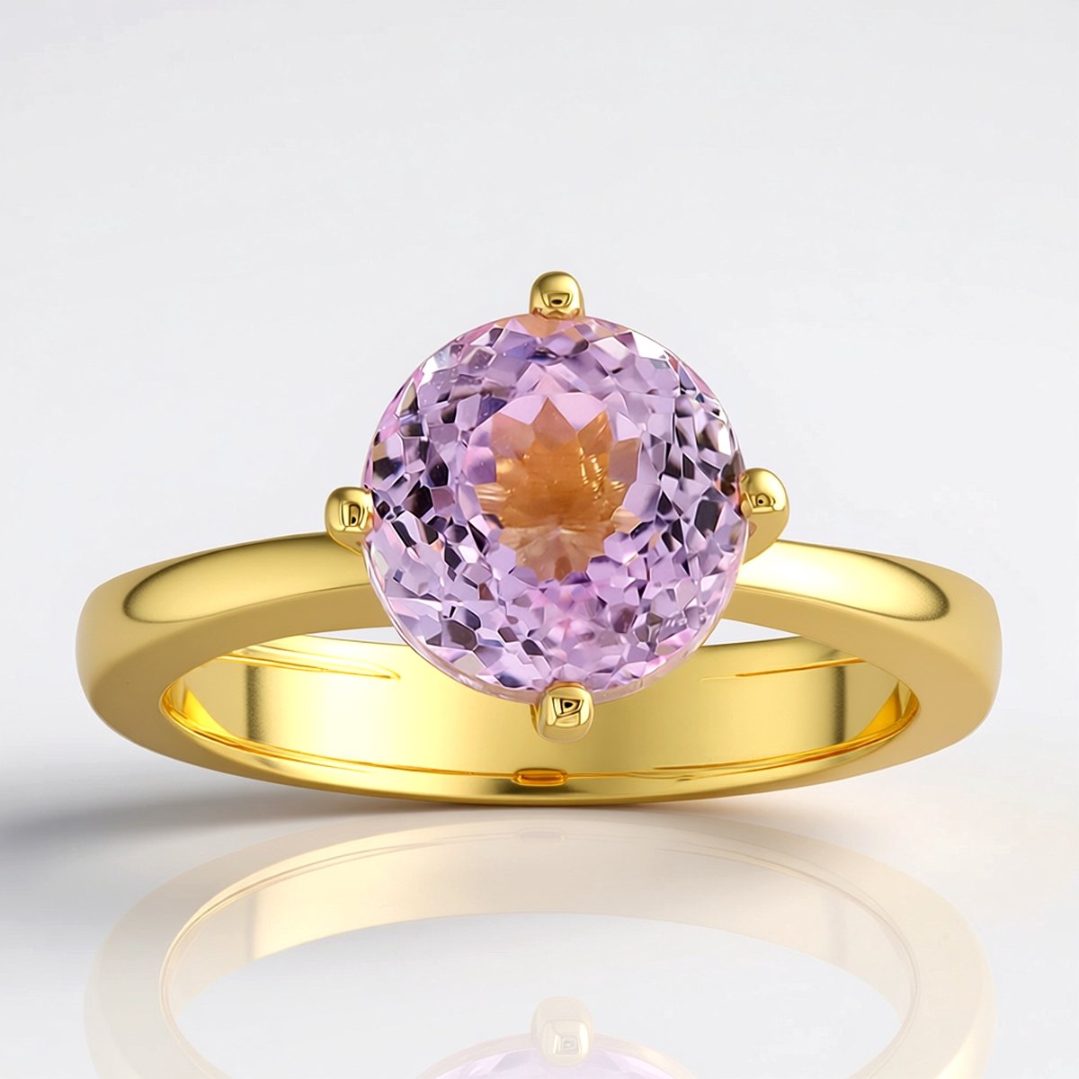 Cavill - Zilveren Ring 925 Sterling Zilver Verguld - Ronde Kunziet Edelsteen 2,579 ct uit Afghanistan - Stijlvolle Damesring met Zachte Tint