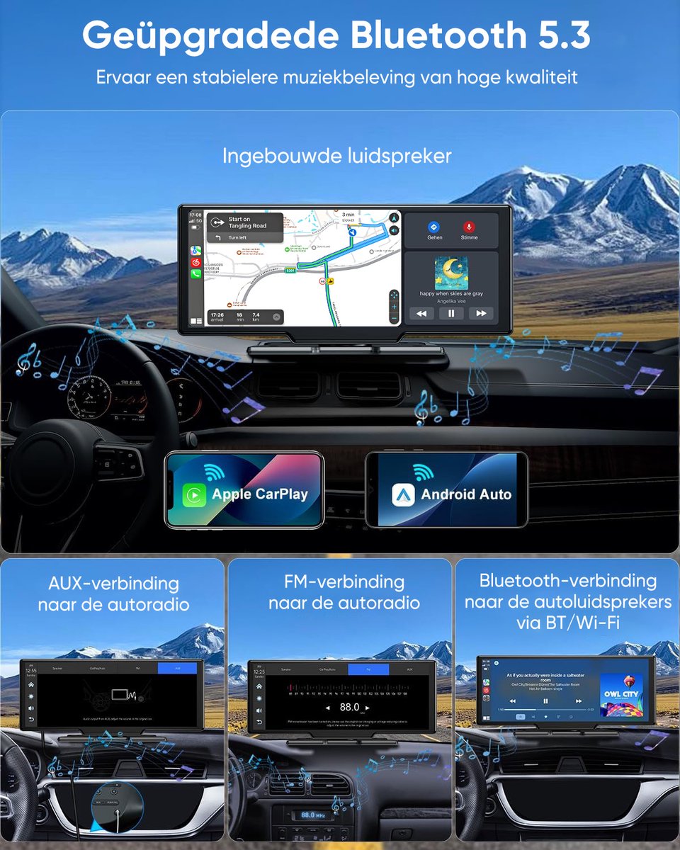 Hexinex - Draadloos CarPlay Scherm - 4K Dash Cam Carplay Android Auto - met 1080p Back-upcamera - Incl. 64GB SD thumbnail 4