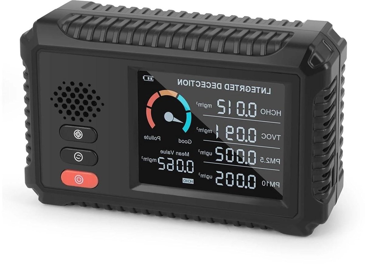 Luchtkwaliteit Monitor - Gasdetector HCHO - Binnenlucht Meten - 4-in-1 Sensor - 120 mm x 72 mm - Zwart