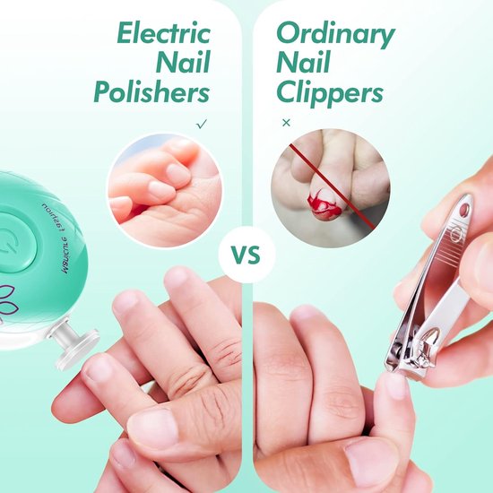 Electrische Baby Nagelvijl - 6 Vijlen - Incl. Batterij - Baby Nagelknipper - Manicureset Baby - Nagelschaartje - Mint Groen van Bo Jungle — afbeelding 4