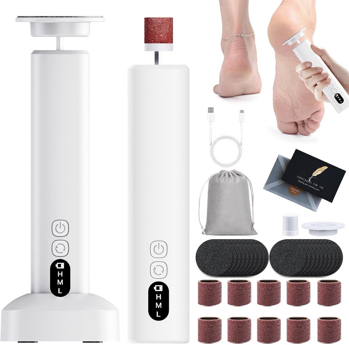 Elektrische Voetverzorger - Pedicure Set - Huid Verwijderen - 2-in-1 Functie - 20 cm - Wit