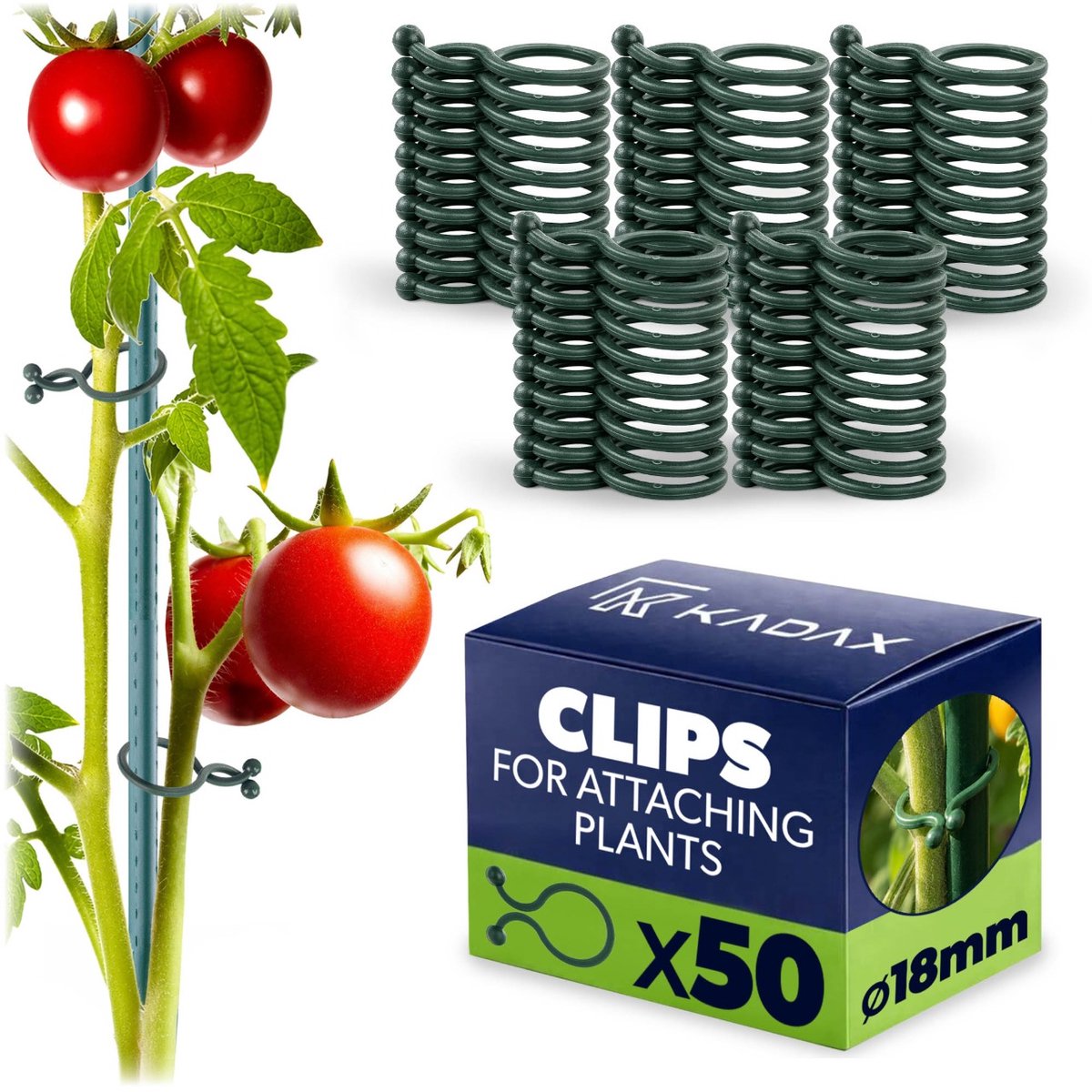 KADAX Plantenclips, plantenklemmen voor het vastzetten van planten, klemmen ter ondersteuning van klimplanten, tomaten en komkommers (18 mm, 50 stuks)