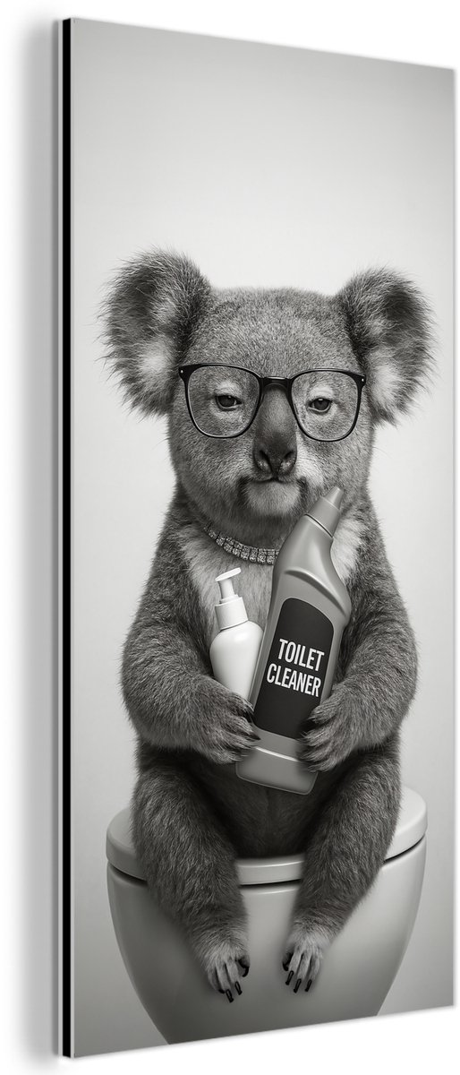 Aluminium schilderij 80x160 cm - Wanddecoratie metaal - Koala - Bril - Toilet - Metalen mu