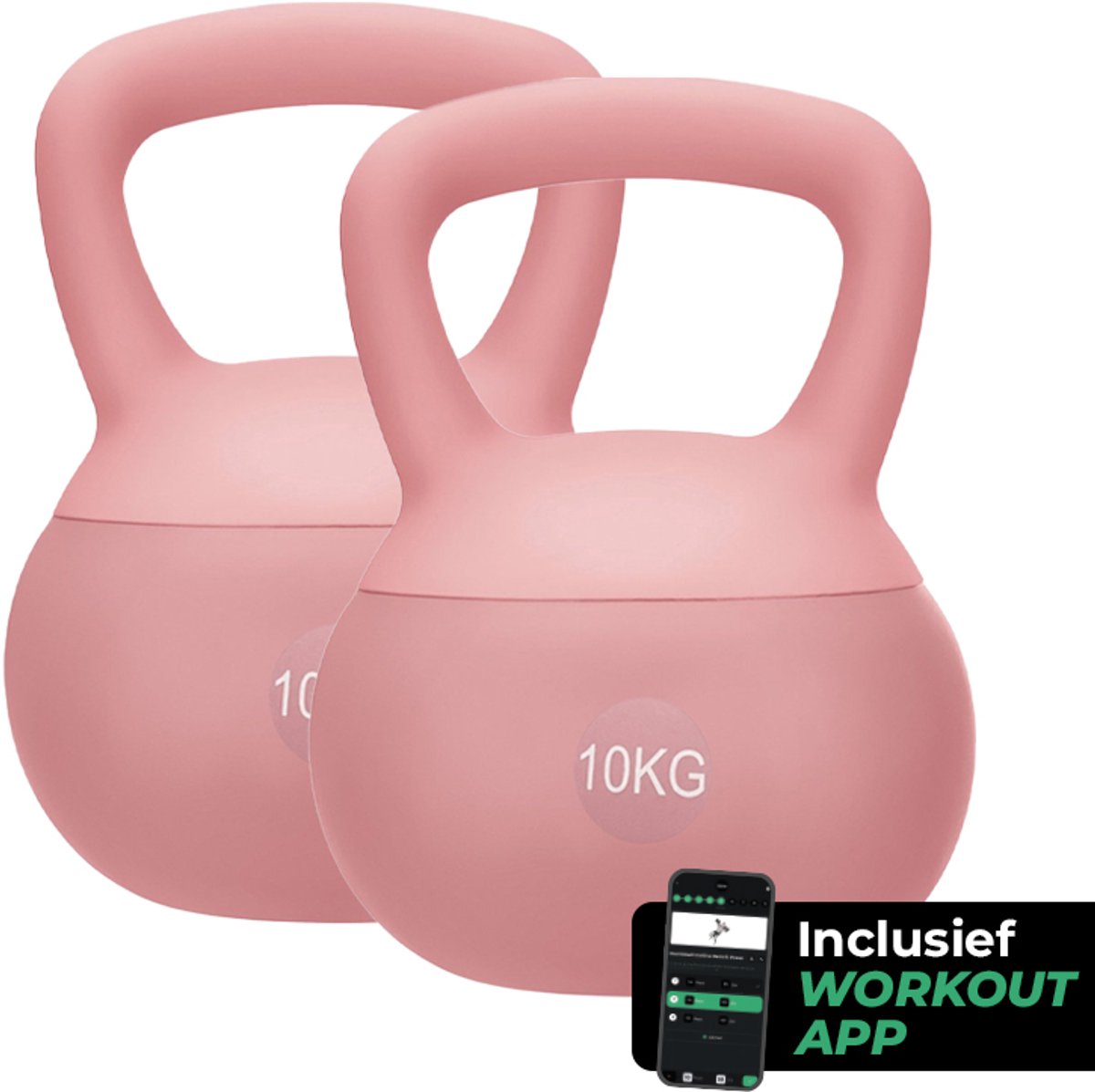 Attrezzo Kettlebell Set Roze 2-Pack – Inclusief Gratis Workout App – Fitness Gewichten voor Thuis, Krachttraining en Full Body Workout