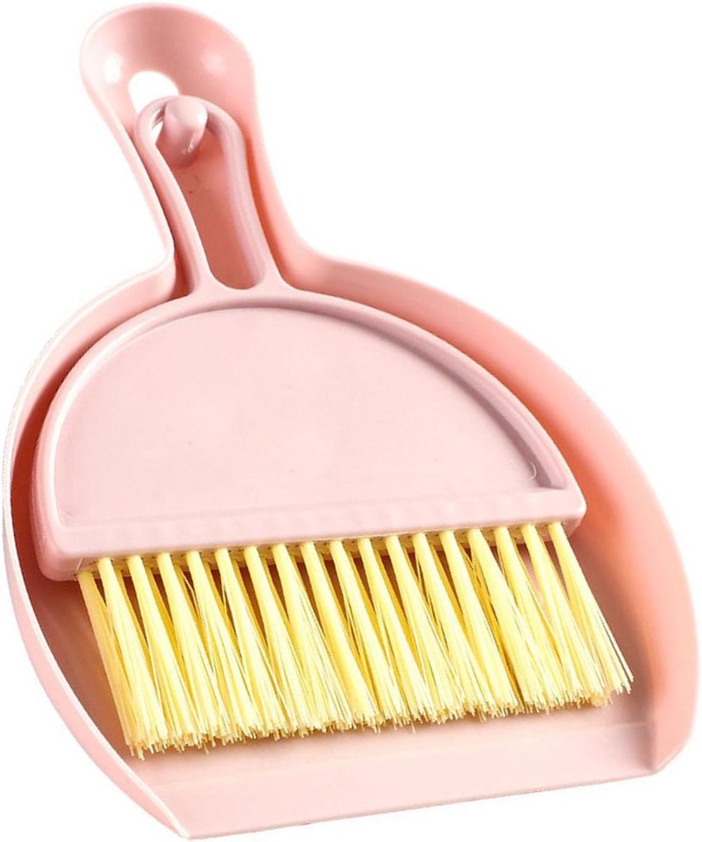 Mini Stofblikborstelset - Tafelreiniger Bezem - Bureau Schoonmaken - Compact Multifunctioneel - 21 x 15 x 6 cm - Roze