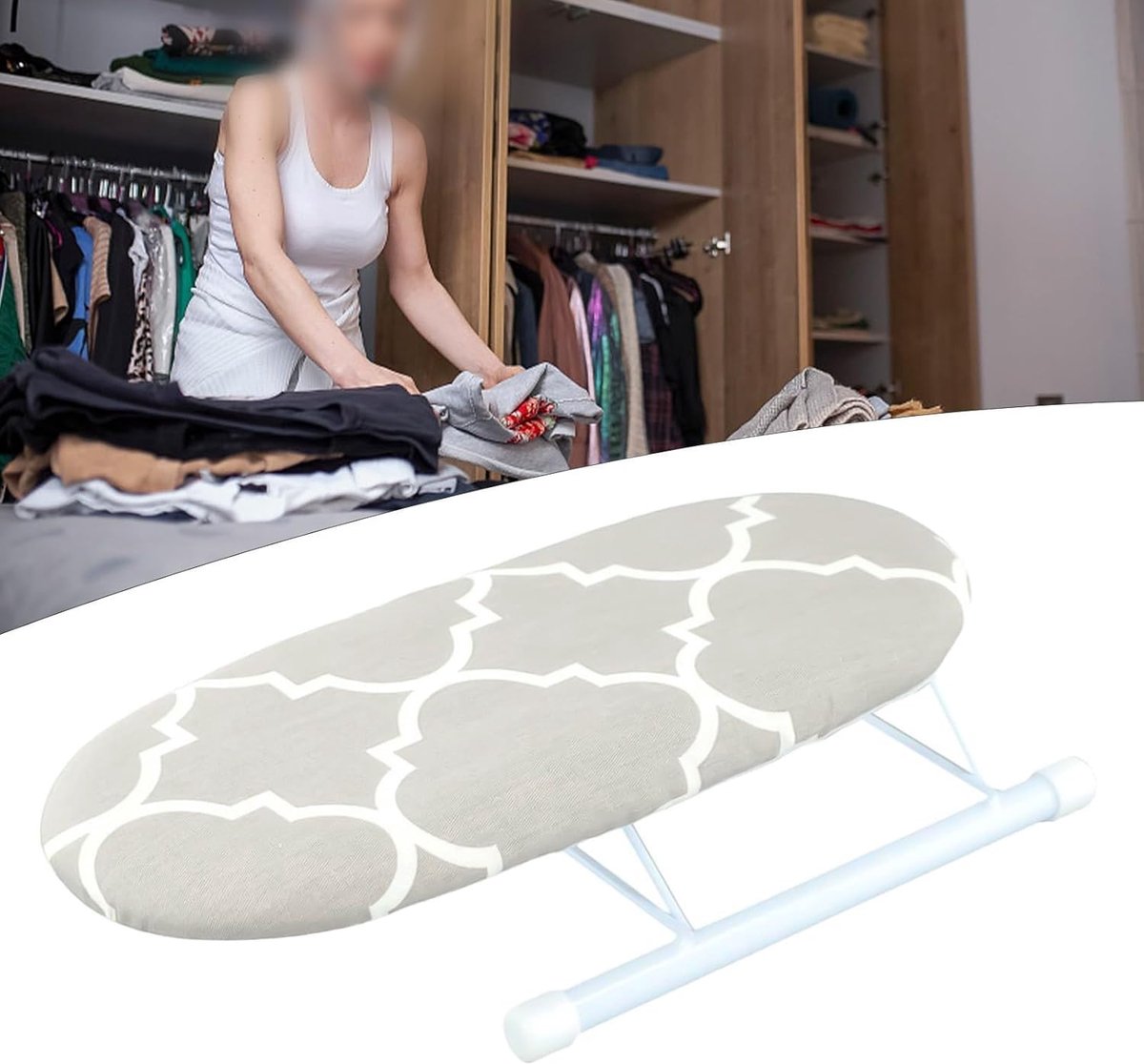Opvouwbare draagbare mini-strijkplank voor mouwen met kunststof multi-gat warmtegebalanceerd paneel, verwijderbare hoes van katoenmix, geschikt voor tafelblad en verticale strijkplanken (C)